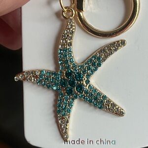Starfish Pendant Keychain Gold and‎ Turquoise